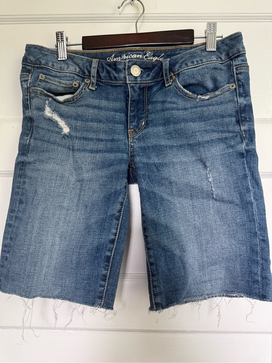 American Eagle Outfitters Pants - American Eagle Outfitters Blue Distressed‎ Cutoff Denim Bermudas Low Rise Y2K 6